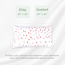 Elegant Comfort Ultra Soft Set of 2 Hearts Print Pillowcases - 1500 Premium Hotel Quality Microfiber, Soft and Smooth Envelope Closure 2-Piece Pillow Covers - King, Valentina