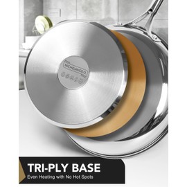 MICHELANGELO Stainless Steel Frying Pan Set, 8" 10" Cooking Pan set with Triply Base, Stainless Steel Skillet with Ergonomic Handle, Induction Compatible