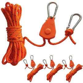 Pack of 4 4 m Reflective Guy Ropes Rope with Rope Tensioner, 4 mm Diameter Adjustable Rope Ratchet Rope Ratchet with Hooks, Paracord Rope Guy Line for Tent Tarpaulin Camping (Orange)