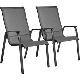 Yaheetech Set of 2 Patio Dining Chairs, Outdoor Stackable Patio Chairs with Backrest/Armrests, All Weather Chairs for Garden/Lawn/Porch/Backyard Pool, Gray