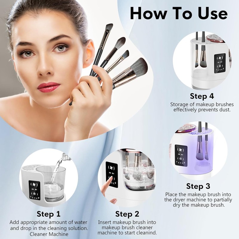 3 en 1 Cleaner de Cepillo de Maquillaje Eléctrico Solución