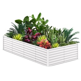 GarveeLife Raised Garden Bed Outdoor, 8x4x2 FT Galvanized Raised Garden Bed for Gardening, Rectangular Metal Planter Box for Planting Plants Vegetables and Flower, White