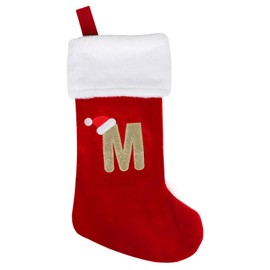 CCINEE 18 Inches Monogrammed Christmas Stockings with Letters,M Christmas Stockings Large Monogram Plush Stockings Embroidered Letter Stockings for Christmas Family Fireplace Decoration