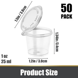 1oz 50 Pieces Small Plastic Containers with Lids, 25ml Small Sauce Pots Plastic Pots Reusable Jelly Pots for Sauce Dips Salads