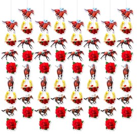 HOWAF 8pcs Kentucky Party Derby Paper Garland Horse Racing Hanging Banner Decoration Run for The Roses Hanging Garland for Derby Day Decoration Ky Derby Race Decor