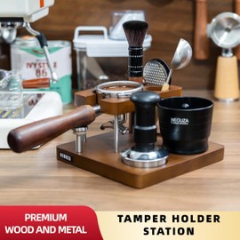 NEOUZA Espresso Tamper Organizer Station for 51/53/58mm Tamper Distributor Portafilter, Wood Taming Station,Portafilter Holder, Tamping Mat (51mm)