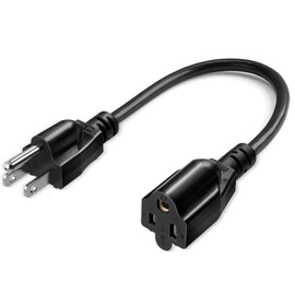 Short Power Extension Cord, 3 Prong 3 Outlet Adapter USA 3Pin Male to Female AC Cable, Grounded Outlet Saver Extension Cords NEMA 5-15P to NEMA 5-15R, Black (12 Inch)