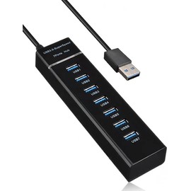 USB 3.0 Hub, 7-Port USB Data Hub Splitter for Laptop, PC, MacBook, Mac Pro, Mac Mini, More USB Devices 4 ft (1 x 3.0 Port + 6 x 2.0 Ports)