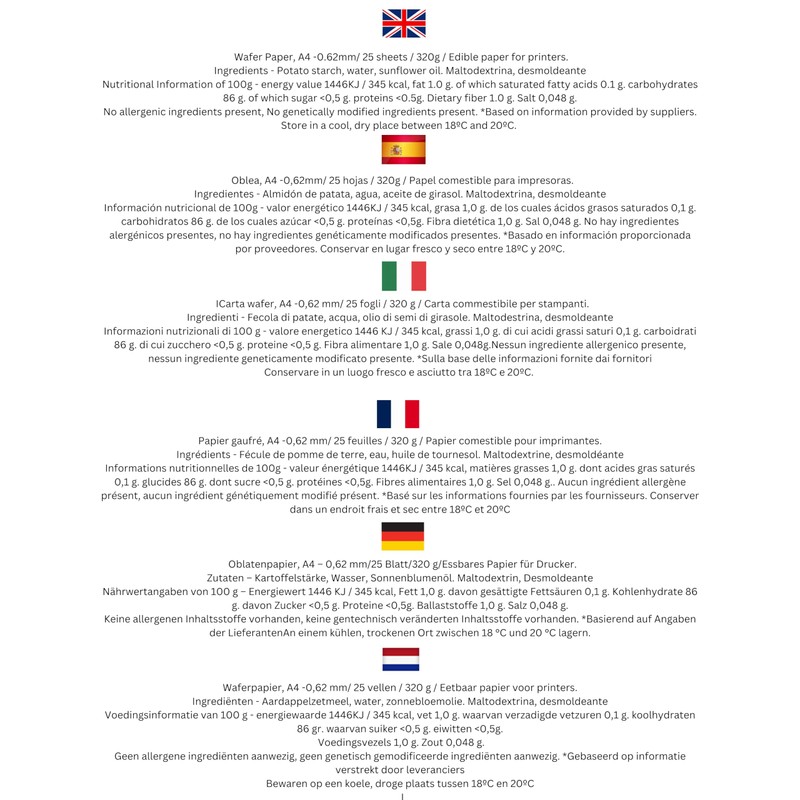 25 x Sheets of Edible Wafer Paper DL - Premium