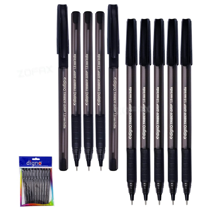 DIGNO Triber-Grip Ballpoint Pens, BLACK, Medium Point (1.0mm), Pack of
