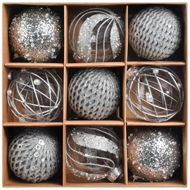 MuRealy 3.15 Inch Christmas Ball Ornaments for Tree - Glitter Shatterproof Christmas Balls Set, 9 Pcs Plastic Pearl Hanging Decoration Balls for Xmas Holiday Wedding Party (3.15" Silver)