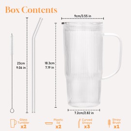 GOSCHE Glass Cups with Lids and Straws, Glass Tumbler with Handle for Iced Coffee, Tea, Juice, Smoothies, 24oz Reusable Drinking Cup for Hot and Cold Beverages, 2 Pack