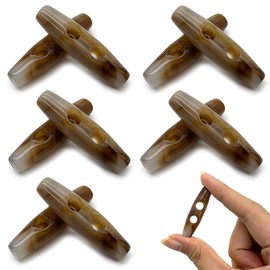 DHER Pack of 10 Toggle Buttons Oval Toggle Horn Toggle Sewing Buttons Acrylic Toggle Buttons, Oval Double Hole Pullover Coat Buttons, Resin Sewing Buttons for DIY Clothing Sewing Accessories (Brown,