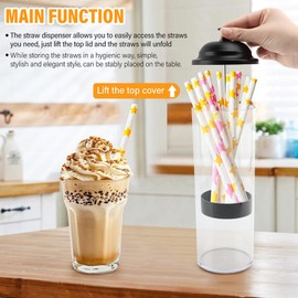 Straw Holder,Straw Holder Dispenser,Drinking Straw Container with Lid for Counter,Drinking Straw Organizer,for Kitchen Bar Party Counter Straw Storage,Holds Straws up to 8.5 Inches