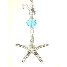 Textured Silvery Starfish with Turquoise Glass Ceiling Fan Pull