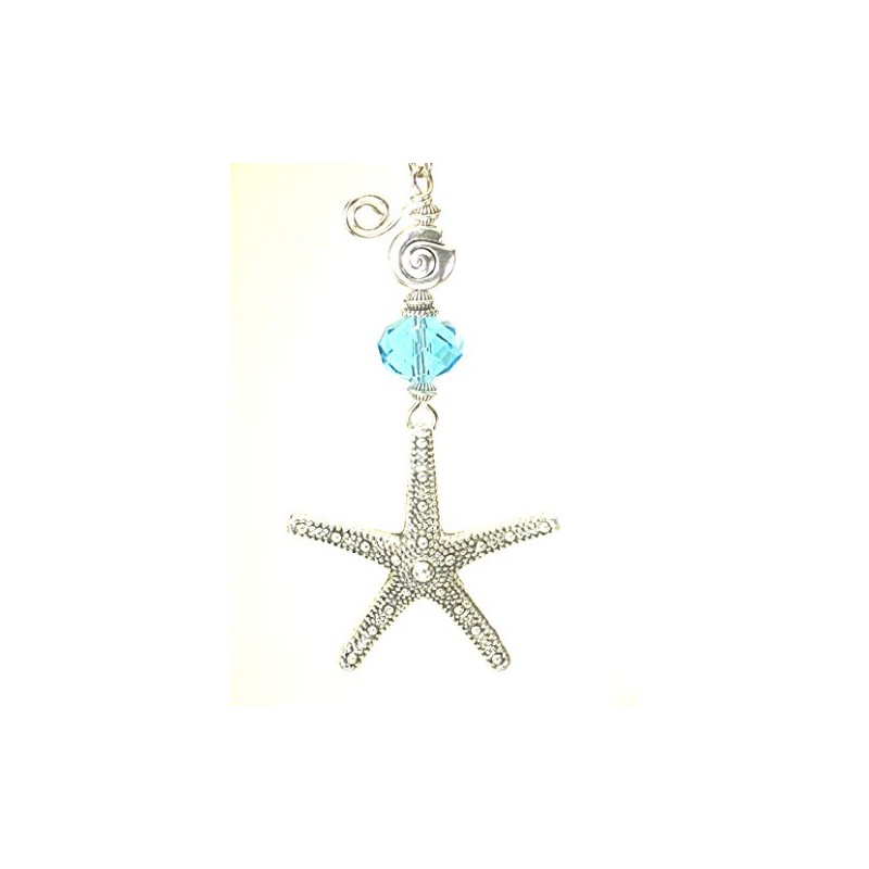 Textured Silvery Starfish with Turquoise Glass Ceiling Fan Pull