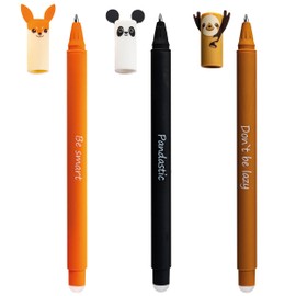 Eberhard Faber 599019 – Erasable Ink Roller, 3 Animal Erase It Pens, Panda, Fox, Sloth, Gel Pen, Blue, 0.7 mm