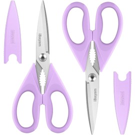 Kitchen Shears, iBayam Kitchen Scissors Heavy Duty Meat Scissors Poultry Shears, Dishwasher Safe Food Cooking Scissors All Purpose Stainless Steel Utility Scissors, 2-Pack (Pastel Purple)