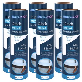 10 inch Mega Lint Roller Refills Compatible with Evercare Smart Design Layers Large Mega Lint Rollers and More, 50% More Pickup, 60 Sheets per Refill, Pack of 6, 360 Sheets Total