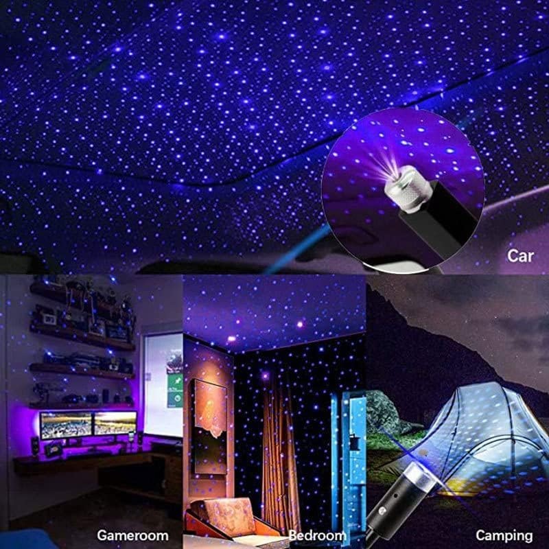 2Pcs Red Mini LED Star Night Projection Light, USB-Powered Car
