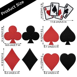12Pcs Poker Iron on Patches Playing Cards Embroidered Applique Red Black Heart Ace Sew on Patch Halloween Card Suits Diamonds Spades Las Vegas Appliques for Clothes DIY Shirts Hats Backpacks Jeans