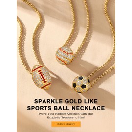 Sparkle CZ Gold Soccer Necklace 18K Gold Plated American Football Necklaces Men Rugby Ball Sport Necklace Ball Game Lover Fan Jewelry Cool Cubic Zirconia Football Necklace