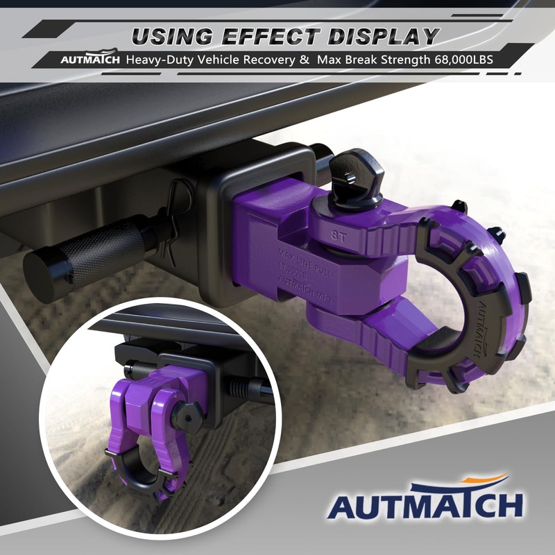 AUTMATCH Shackle Hitch Receiver 2" with 3/4" Mega D Ring