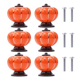 Pack of 6 Ceramic Cabinet Knobs Pumpkin Ceramic Furniture Knobs Cabinet Handles Ceramic Knobs for Furniture with Screws for Office Furniture, Kitchen Cabinet, Drawers, Chest of Drawers (Orange)