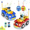 Haktoys Remote Control Cartoon Police Car and Race Car RC Radio Control Toys Pack Cars in Different Frequencies [2 Pack]
