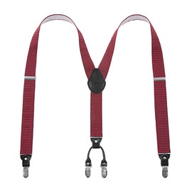 Mens Braces Lafayon Braces For Men 4 Clips Y-Back 1.38'' Wide Heavy Duty Adjustable Elastic Mens Suspenders Durable Suspenders Strong Metal Clips (Red Wave Point), One Size
