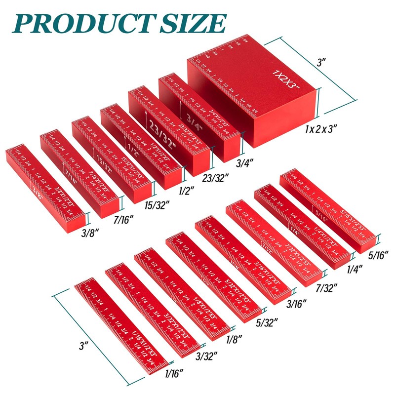 15 PCS Setup Blocks for Woodworking, Precision Aluminum Height Gauges