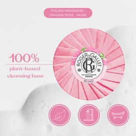 ROGER & GALLET Rose Beneficial Soap Bar 3Pack - All Natural Round Soap Bars for Men & Women - with Italian Mandarin & Damask Rose - Bar Soap w/Protective Silk Paper - Naturally Energizing