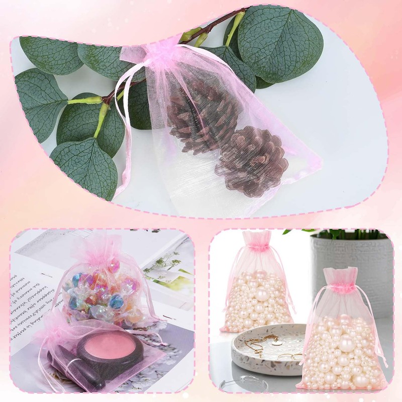 GIKPAX 50 Pcs Organza Bags, Pink Organza BagsMedium Drawstring Jewellery