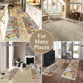 Vaukki Boho Kitchen Rug Sets 3 Pieces, Washable Kitchen Mats for Floor, Non Slip Soft Kitchen Area Rug Floor Mat for Kitchen, Laundry Room and Hallway (Spice-Colorful, 20''x32''+20''x47''+20''x59'')