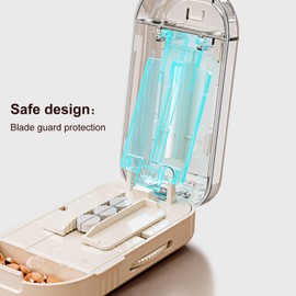 Multi-Pill Cutter with Replaceable Blades & Safety Guard – Precision Splitter for Small to Large Tablets. (Beige)