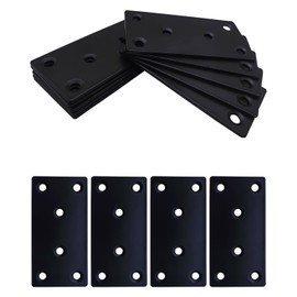 BINCKIN 10 Pack Flat Mending Plate for Wood, Black 3.1''X1.5'' Metal Mounting Plates with 6 Holes, Stainless Steel Flat Straight Brace Bracket for Furniture, Cabinets, DIY & Construction