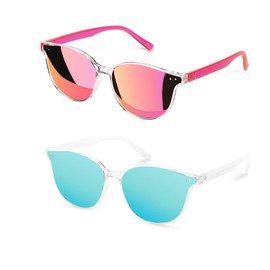 Sumato Sunglasses Womens, Cat Eye Pink Sunglasses for Women with Mirrored Trendy Lens UV400 Pink+Light Blue
