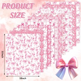 Whaline 12Pcs Pink Bow Rose Cotton Fabric Bundles Chinoiserie Flower Bowknot Fat Quarters Pink White Sewing Fabrics for DIY Handmade Craft Decor, 18 x 22 in