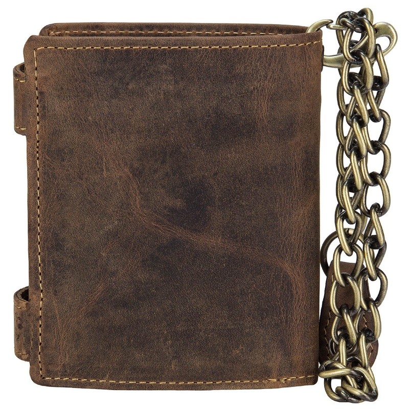 Greenburry BV-1796AC-RFID-25/Chain Vintage RFID Leather Biker Wallet with Chain, brown,