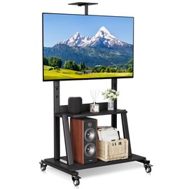 Mobile TV Stand with Wheels, Heavy Duty Rolling TV Cart with 3-Tier Storage for 32-75 Inch Flat/Curved Screen TVs Up to 150 lbs, Floor TV Stands for Home & Office Use, Black