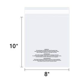 WEPOLY - 8" x 10" (200 Count) - Clear Poly Bags with Suffocation Warning Self Seal for Packaging, Shirts, Clothing & FBA - Permanent Adhesive
