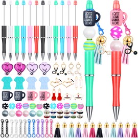 108 Pcs Plastic Beadable Nurse Pens Bulk with 60 Pcs Colorful Beads Assorted Black Ink Beaded Pen for DIY Making Kit Smooth Writing Ballpoint Pens for Women Kids Students Office School