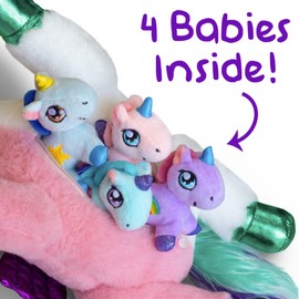MindSprout Unicorn Mommy Stuffed with 4 Babies Inside her Tummy, for Girls 3 4 5 6 7 8 Years Old, Best Birthday Gifts, Animals Toy