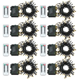 Tuanse 8 Pack Battery Operated Outdoor Christmas Tree String Lights,16.4 ft Mini Light Outdoor Christmas Lights with 50 Led of Dark Green Cable Lighting for Bedroom Garden Yard (Warm Light)