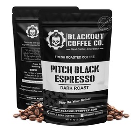 Blackout Coffee Pitch Black Espresso Whole Bean Coffee – Extra Dark Roast, European-Style, Powerfully Bold – Freshly Roasted 12oz Bag, American Made