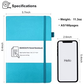 BGHEOUYV Notebook Journal, College Ruled Notebook Lined A5 160 Pages,Hard Cover Journals for Writing, Notebooks for Work Office School Women Men,5.7 inches x 8.4 inches(Light Blue)