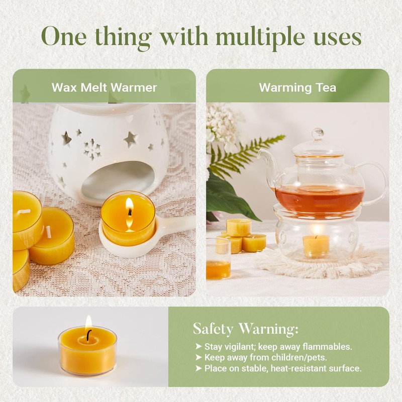 Ashlux Beeswax Tea Lights Candles 6 Pack, 6 Hours Clean