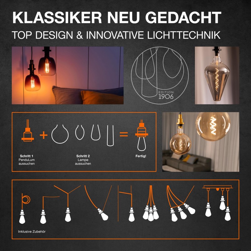 OSRAM Vintage Pendant Light, Dark Grey, Individual Light Scenarios, Stainless