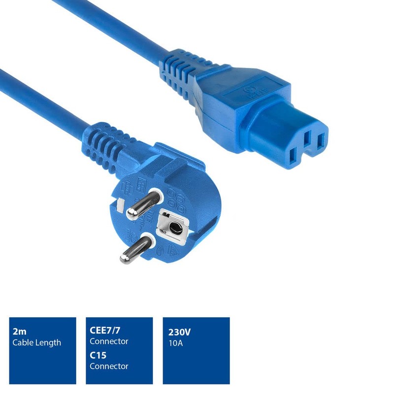 ACT CEE7/7 to C15 2m Power Cord CEE 7/7 (Angled