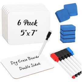 Affrolling 6 Sets Small Whiteboard Dry Erase Boards 5" x7'' Mini Double Sided Dry Erase Lap Boards with Markers Erasers Pen Holders Personal Whiteboards for Students Classroom Teacher